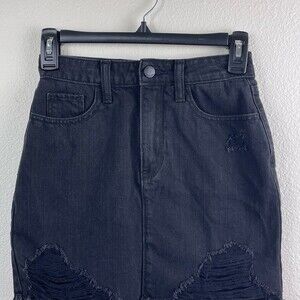 Hollister Distressed UltraHigh-Rise Black Mini Jean Skirt Size 23
